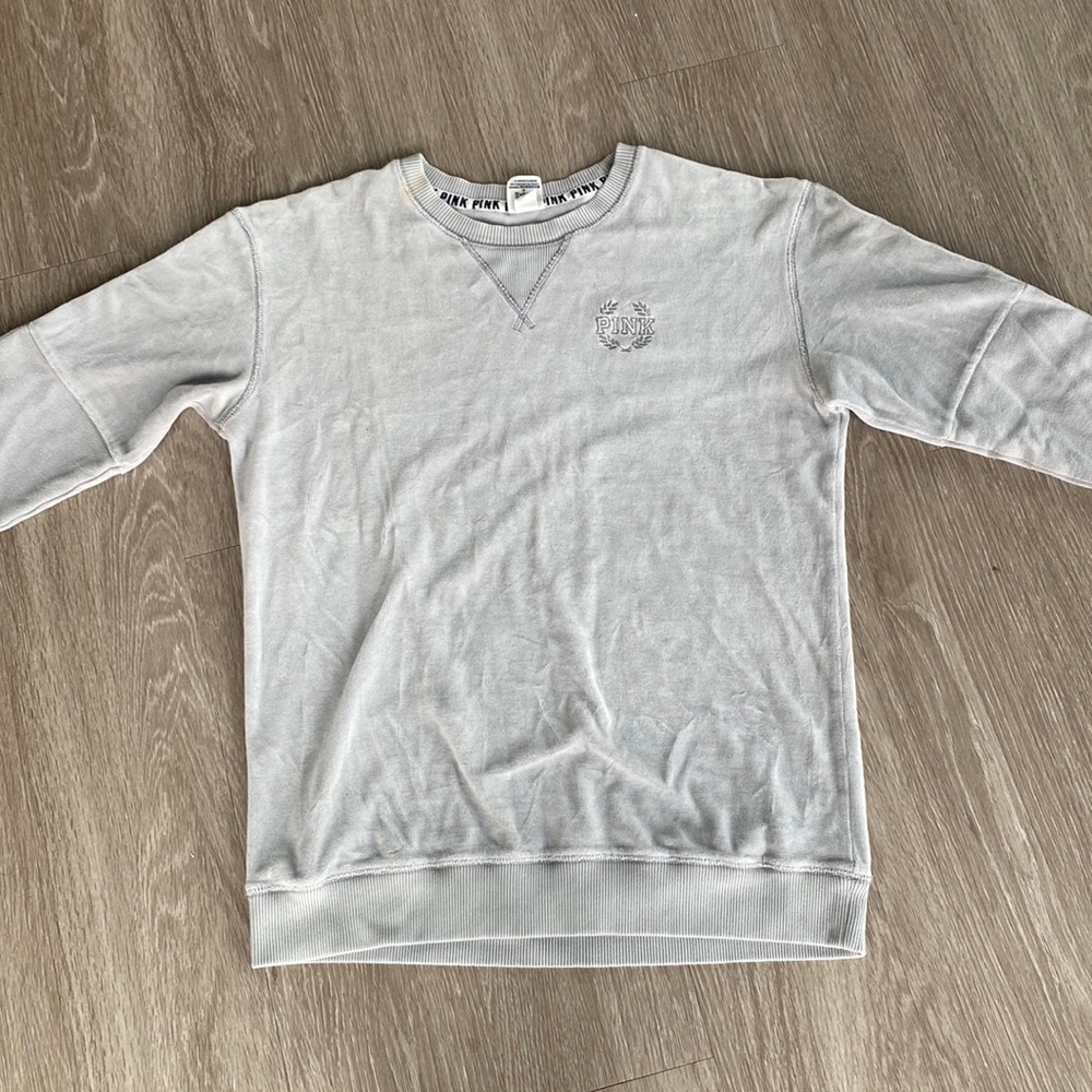 “Pink” gray velour sweatshirt